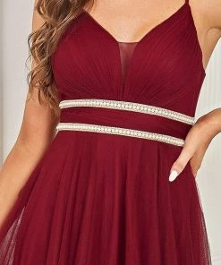 Ever-Pretty US V Neck High-low Hem Pleated Tulle Prom Dress Prom Dresses