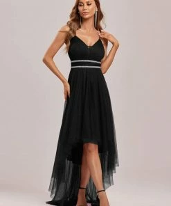 Ever-Pretty US V Neck High-low Hem Pleated Tulle Prom Dress Prom Dresses