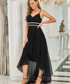 Ever-Pretty US V Neck High-low Hem Pleated Tulle Prom Dress Prom Dresses