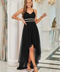 Ever-Pretty US V Neck High-low Hem Pleated Tulle Prom Dress Prom Dresses
