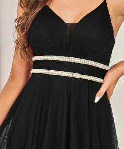 Ever-Pretty US V Neck High-low Hem Pleated Tulle Prom Dress Prom Dresses