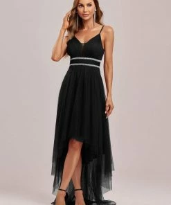Ever-Pretty US V Neck High-low Hem Pleated Tulle Prom Dress Prom Dresses