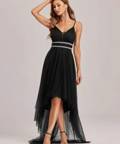 Ever-Pretty US V Neck High-low Hem Pleated Tulle Prom Dress Prom Dresses