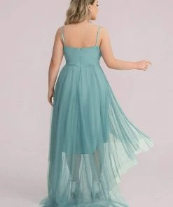 Ever-Pretty US Plus Size V Neck High-low Hem Pleated Tulle Prom Dress