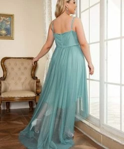 Ever-Pretty US Plus Size V Neck High-low Hem Pleated Tulle Prom Dress