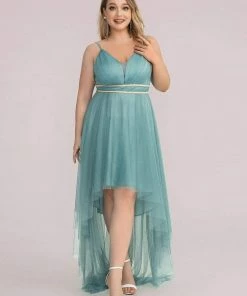 Ever-Pretty US Plus Size V Neck High-low Hem Pleated Tulle Prom Dress