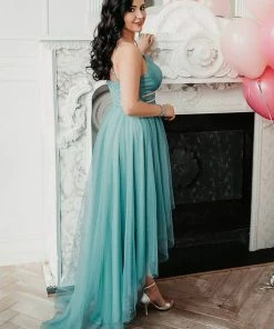 Ever-Pretty US V Neck High-low Hem Pleated Tulle Prom Dress Prom Dresses