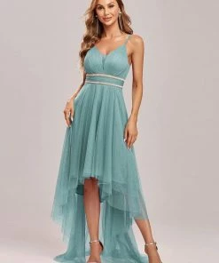 Ever-Pretty US V Neck High-low Hem Pleated Tulle Prom Dress Prom Dresses