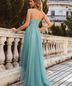 Ever-Pretty US V Neck High-low Hem Pleated Tulle Prom Dress Prom Dresses