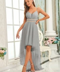 Ever-Pretty US V Neck High-low Hem Pleated Tulle Prom Dress Prom Dresses