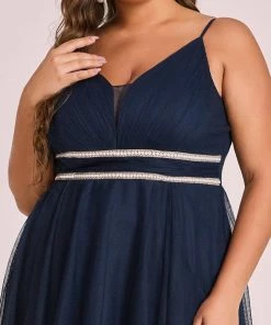 Ever-Pretty US Plus Size V Neck High-low Hem Pleated Tulle Prom Dress