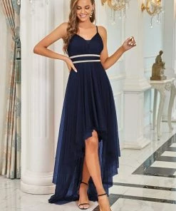 Ever-Pretty US V Neck High-low Hem Pleated Tulle Prom Dress Prom Dresses
