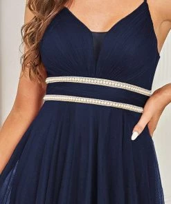 Ever-Pretty US V Neck High-low Hem Pleated Tulle Prom Dress Prom Dresses