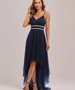 Ever-Pretty US V Neck High-low Hem Pleated Tulle Prom Dress Prom Dresses