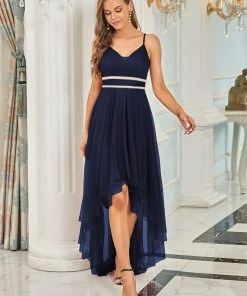 Ever-Pretty US V Neck High-low Hem Pleated Tulle Prom Dress Prom Dresses