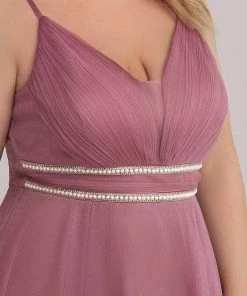 Ever-Pretty US Plus Size V Neck High-low Hem Pleated Tulle Prom Dress
