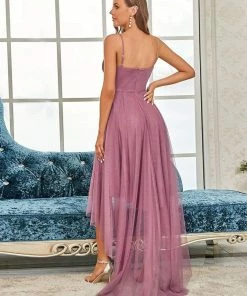 Ever-Pretty US V Neck High-low Hem Pleated Tulle Prom Dress Prom Dresses