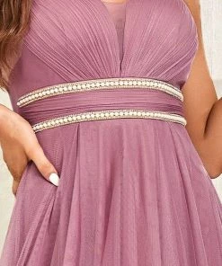 Ever-Pretty US V Neck High-low Hem Pleated Tulle Prom Dress Prom Dresses