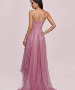 Ever-Pretty US V Neck High-low Hem Pleated Tulle Prom Dress Prom Dresses