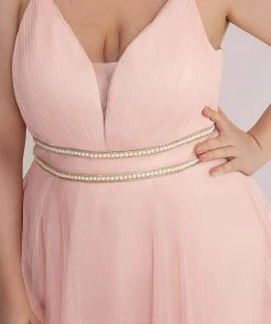 Ever-Pretty US Plus Size V Neck High-low Hem Pleated Tulle Prom Dress