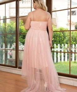 Ever-Pretty US Plus Size V Neck High-low Hem Pleated Tulle Prom Dress