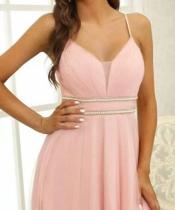Ever-Pretty US V Neck High-low Hem Pleated Tulle Prom Dress Prom Dresses