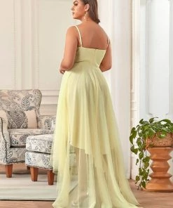 Ever-Pretty US V Neck High-low Hem Pleated Tulle Prom Dress Prom Dresses