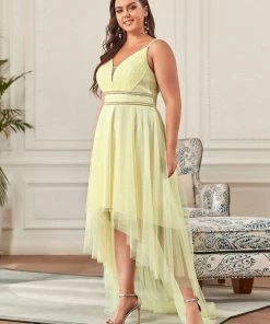 Ever-Pretty US V Neck High-low Hem Pleated Tulle Prom Dress Prom Dresses