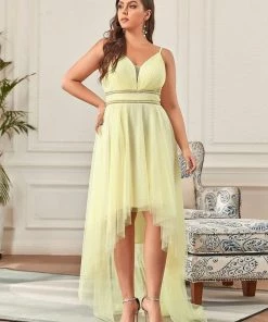 Ever-Pretty US V Neck High-low Hem Pleated Tulle Prom Dress Prom Dresses