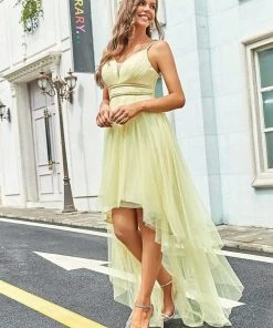 Ever-Pretty US V Neck High-low Hem Pleated Tulle Prom Dress Prom Dresses