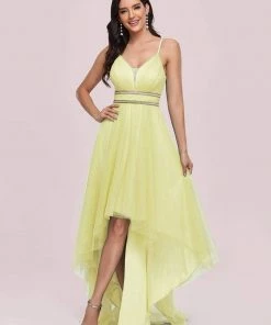 Ever-Pretty US V Neck High-low Hem Pleated Tulle Prom Dress Prom Dresses