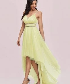 Ever-Pretty US V Neck High-low Hem Pleated Tulle Prom Dress Prom Dresses