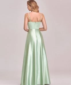 Ever-Pretty US Summer Dresses 2022 Custom Size Deep V Neck Satin Spaghetti Straps Prom Dresses