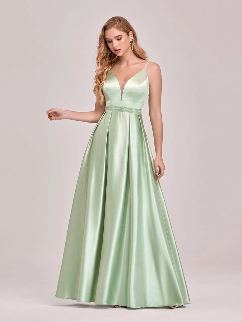 Ever-Pretty US Summer Dresses 2022 Custom Size Deep V Neck Satin Spaghetti Straps Prom Dresses 4 Ever-Pretty US Summer Dresses 2022 Custom Size Deep V Neck Satin Spaghetti Straps Prom Dresses
