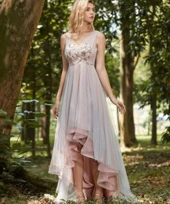 Ever-Pretty US Fancy V Neck Sleeveless High-Low Prom Dress For Women