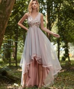 Ever-Pretty US Fancy V Neck Sleeveless High-Low Prom Dress For Women
