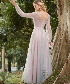 Ever-Pretty US SHOP BY OCCASION Women's Flowy A-Line Maxi Tulle Prom Dress With Appliques