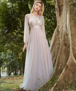 Ever-Pretty US SHOP BY OCCASION Women's Flowy A-Line Maxi Tulle Prom Dress With Appliques