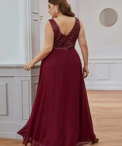 Ever-Pretty US Elegant Paillette & Chiffon V-neck A-line Sleeveless Plus Size Evening Dresses