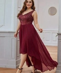 Ever-Pretty US Elegant Paillette & Chiffon V-neck A-line Sleeveless Plus Size Evening Dresses