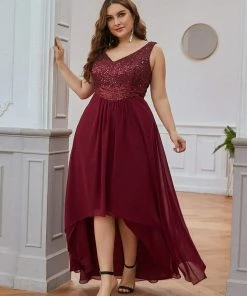 Ever-Pretty US Elegant Paillette & Chiffon V-neck A-line Sleeveless Plus Size Evening Dresses