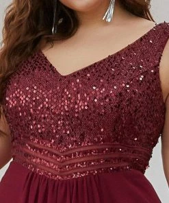 Ever-Pretty US Elegant Paillette & Chiffon V-neck A-line Sleeveless Plus Size Evening Dresses