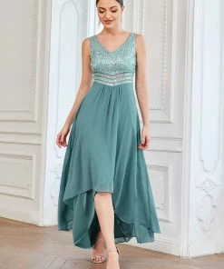 Ever-Pretty US SHOP BY OCCASION Sexy High-Low Maxi Chiffon Evening Dresses With Sequin