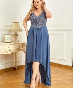 Ever-Pretty US Elegant Paillette & Chiffon V-neck A-line Sleeveless Plus Size Evening Dresses
