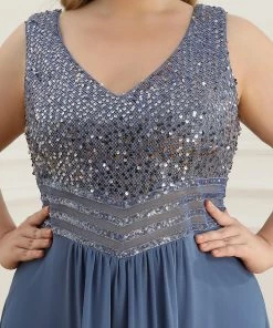Ever-Pretty US Elegant Paillette & Chiffon V-neck A-line Sleeveless Plus Size Evening Dresses