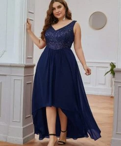 Ever-Pretty US Elegant Paillette & Chiffon V-neck A-line Sleeveless Plus Size Evening Dresses