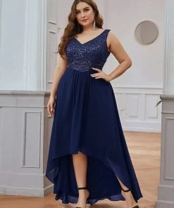 Ever-Pretty US Elegant Paillette & Chiffon V-neck A-line Sleeveless Plus Size Evening Dresses