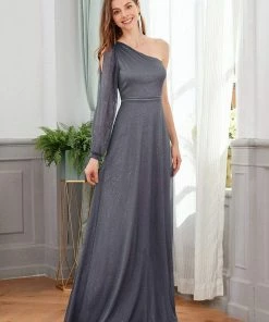 Ever-Pretty US Charming One Shoulder Evening Dresses With Long Sleeve SHOP BY OCCASION