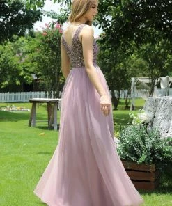 Ever-Pretty US Adorable Round Neck Tulle Backless Evening Dress With Paillette