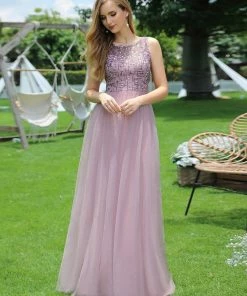 Ever-Pretty US Adorable Round Neck Tulle Backless Evening Dress With Paillette